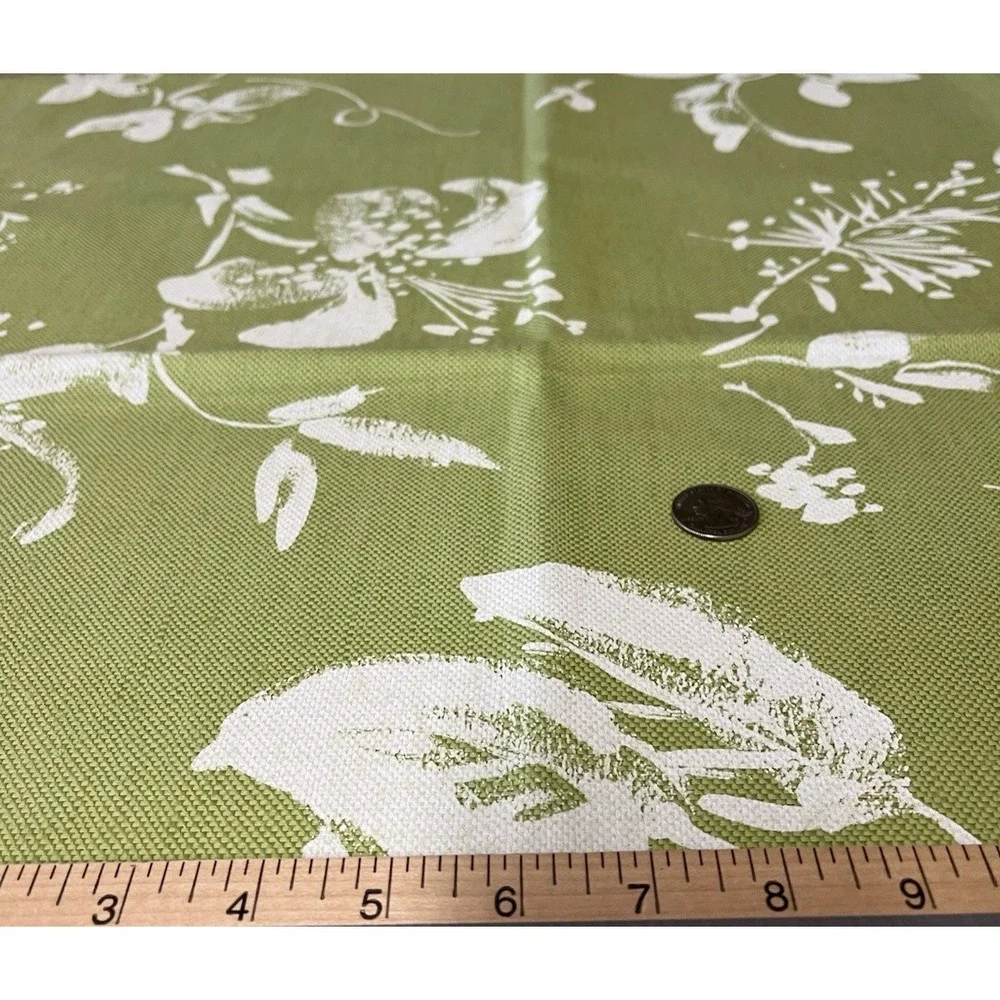 Braemore Textiles Linen Fabric Lime Green Floral Dragonfly Screen Print Drapery